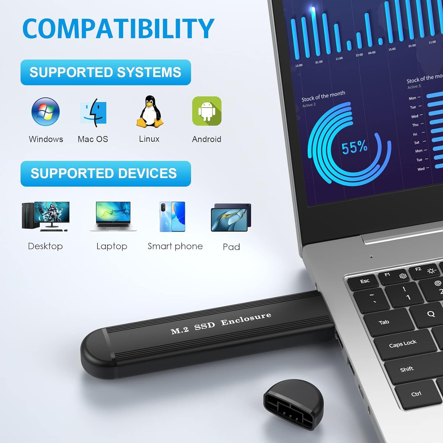 Verilux M.2 NVME SATA SSD Enclosure, Dual Protocol Aluminum Alloy SSD Case with USB C 3.1 Gen 2 USB3.0 to M.2 M-Key B+M Key Enclosure, Support Up to 2TB, Fits 2242 2260 2280, USB & USB C Devices Verilux M.2 NVME SATA SSD Enclosure, Dual Protocol Aluminum Alloy SSD Case with USB C 3.1 Gen 2 USB3.0 to M.2 M-Key B+M Key Enclosure, Support Up to 2TB, Fits 2242 2260 2280, USB & USB C Devices